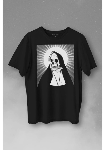 Skull Rahibe Kuru Kafa Gothic Dark Baskılı Tişört Unisex T-shirt 001
