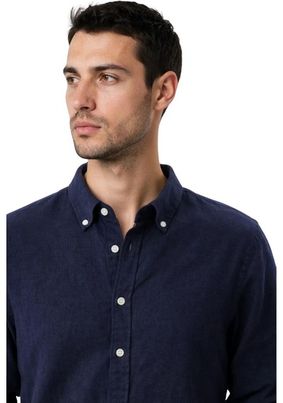 Arma Ar-ma Erkek Keten Gömlek Baskisiz Basic Düğme Kapamali Cepsiz Uzun Kollu Gömlek Dokuma Kumaş Regular Fit %60 Pamuk %40 Keten Y31485118102 Lacivert-l1