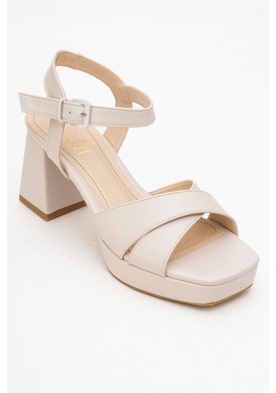 Luvishoes Luvi Shoes Lisbon Bej Cilt Çapraz Bantlı Kadın Platform Topuklu Ayakkabı BEJ CILT