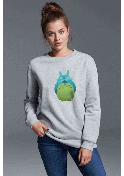 My Neighbor Komşum Totoro Baskılı Gri Kadın Sweatshirt (528313968)
