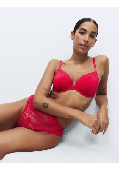 Marks & Spencer Jasmine Dantel Detaylı Balenli Demi Cup Sütyen T33002403 Kırmızı