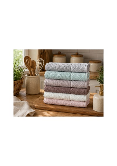 Kristal Desenli Renkli Havlu 30x50 Cm 6'lı Set %100 Pamuk - Çok Renkli