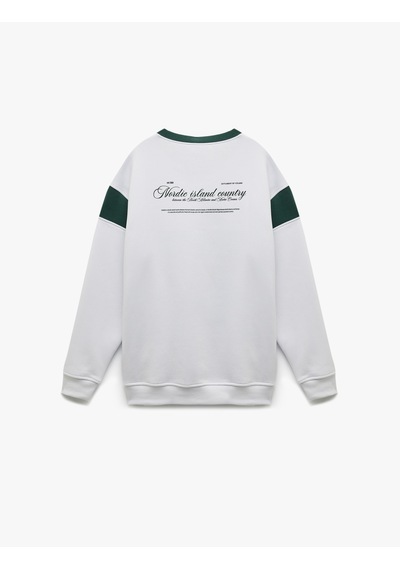 Koton Şardonlu Uzun Kollu Bisiklet Yaka Arkası Baskılı Sweatshirt Beyaz 6wam70047mk Beyaz