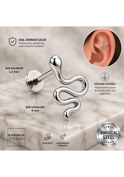 Yılan Helix Flat Kulak Conch Tragus Piercing Cerrahi Çelik