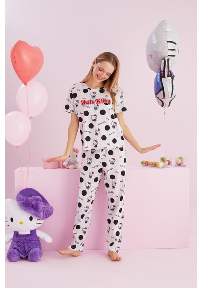 Siyah İnci Lisanslı %100 Pamuk Çok Renkli Bisklet Yaka Pijama Takım Hk014 Gri