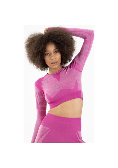 Maraton Active Slimfit Kadın Bisiklet Yaka Uzun Kol Fitness Orkide Crop Top 816013 Pembe
