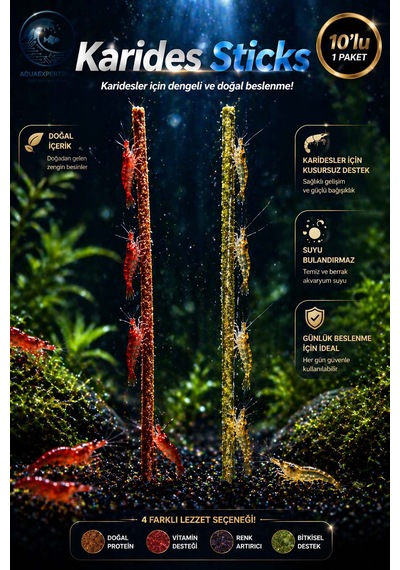 Aqua Expert Karides Sticks Karides Yemi 10 Lu Paket Doğal Besleyici Çubuk Yem Özel Formül
