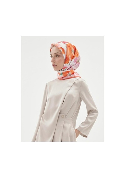 Bushu Çiçek Desenli Twill Eşarp Çok Renkli