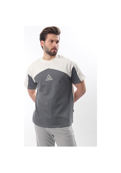 Madmext Ekru Overfit Garnili Erkek T-shirt E7104 Ekru
