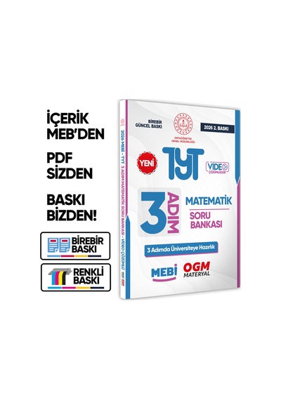 2026 TYT Mebi-ogm 3 Adım Matematik Soru Bankası Renkli A4 Boyut Video Çözüm (Karakutu Katkılarıyla)