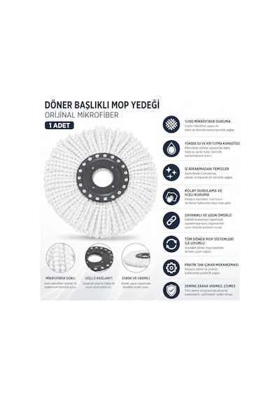 Orret Home Döner Vileda Yedek Mop Ucu Mikrofiber Temizlik Bezi 35 Cm Tüm Modellerle Uyumlu Vileda Başlığı Döner Mop Bezi Yedek Parça Kolay Tak Çıkar Spın Püskülü Açık Bej