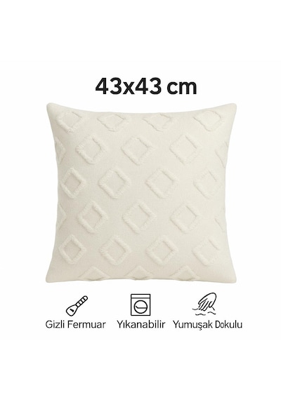 Kırlent Kılıfı 43x43 Cm Çift Taraflı, Fermuarlı, Lüks Şönil Kumaş Koltuk Örtüsü İle Uyumlu 1 Adet Krem