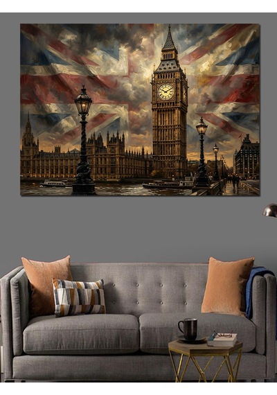 Gün Batımı Londra Big Ben Manzarası Dekoratif Kanvas - Mdf Ahşap Tablo
