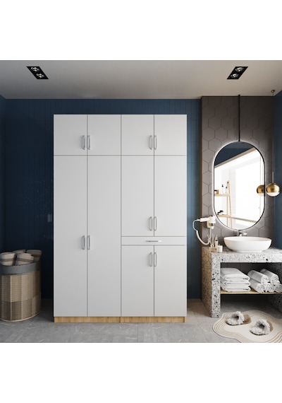 Megan Çamaşır Ve Kurutma Makinesi Dolabı Banyo Dolabı Meşe Beyaz Meşe Beyaz