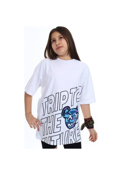 Ekkokids Çocuk Trip Baskılı Tshirt-14548 Beyaz