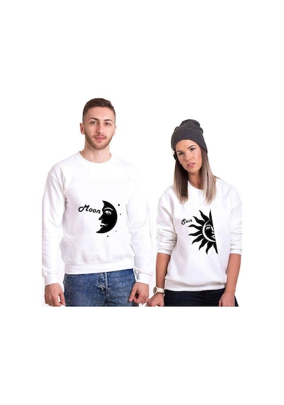 Tshirthane Ay Güneş Sevgili Kombinleri Unisex Sweatshirt Kırık Beyaz