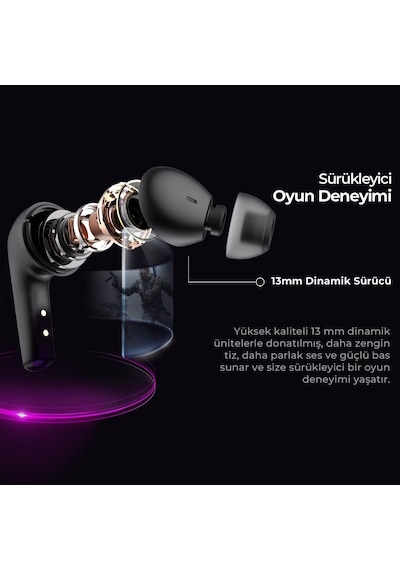 Tw970 Tws Rgb Gaming Bluetooth Kulaklık - 2.4ghz Ve Bluetooth Modu Siyah