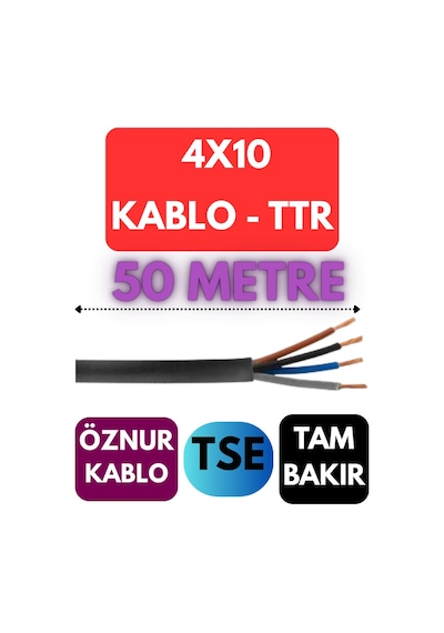 Öznur 4x10 Ttr Kablo Metre Seçenekli Siyah - 50 Metre