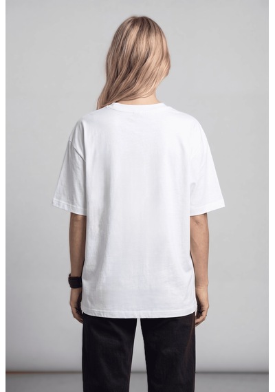 Black Nova Oversize Baskılı Unisex %100 Pamuk T-shirt Rusty Beyaz