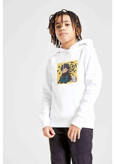 Tshirthane Anime One Piece Luffy Run Baskılı Unisex Çocuk Kapüşonlu Sweat Beyaz