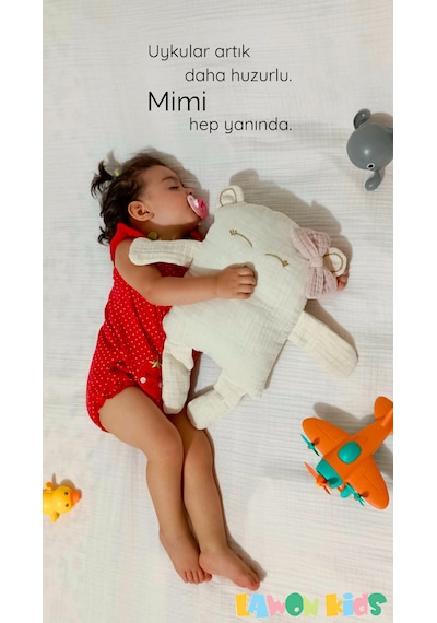 Çocuk Bebek Müslin Uyku Arkadaşı Mimi Ayıcık El Yapımı Büyük Yastık