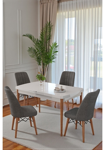 80x170cm Mutfak Masası Takımı 4 Kişilik Açılır Masa Sandalye Takımı - Beyaz Masa - Antrasit 80x170cm Mutfak Masası Takımı 4 Kişilik Açılır Masa Sandalye Takımı - Beyaz Masa - Antrasit