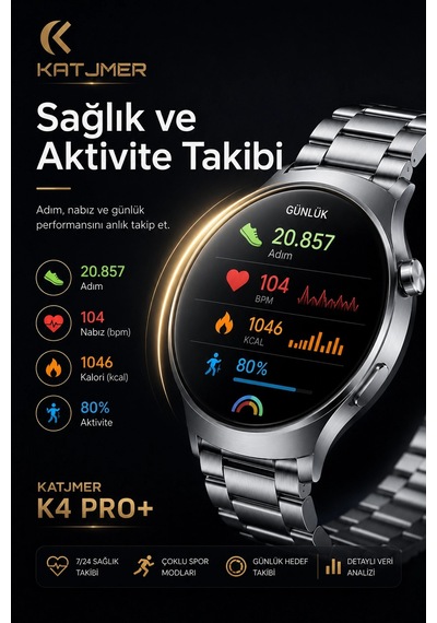 Amoled Ekranlı Metal Kordonlu Akıllı Saat Üç Kayışlı Spor Takip Ve Bildirim Özellikli