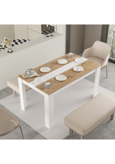 Aven Yemek Masası 140x80 Sepet-beyaz Ave22-sw Sepet Ceviz - Beyaz