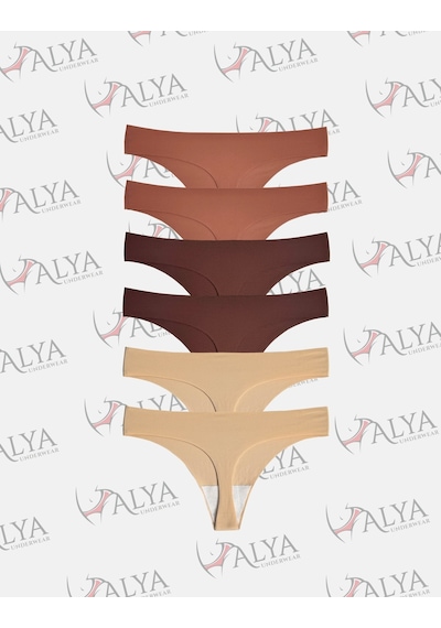 Alya Underwear Lazer Kesim Dikişsiz Tanga Külot, Seamless String 6'lı Paket Çok Renkli A08