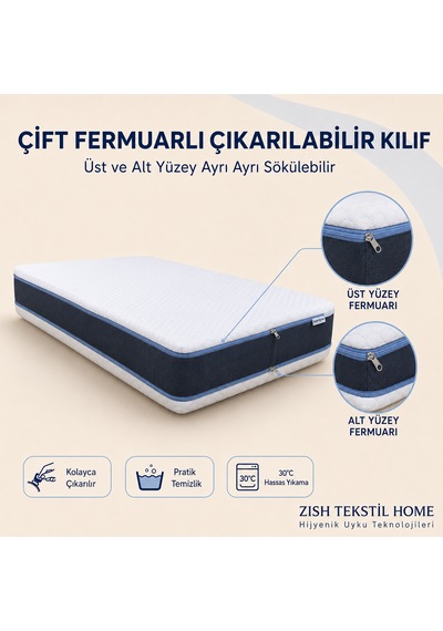 Babynova Sünger Bebek Ve Çocuk Yatağı Çift Fermuarlı Yıkanabilir Kılıf Beşik, Park Yatak 12 Cm 60 x 120 CM
