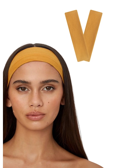 2li Kadın Saç Bandı Bandana Pamuk Likralı Spor Headband K.sarı Koyu Sarı