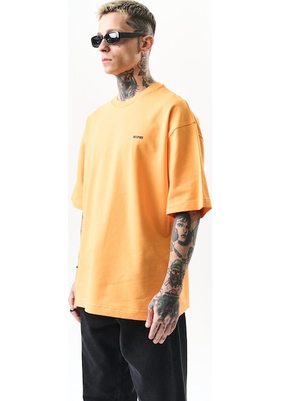 Erkek Respire Yazı Detaylı Oversize T-shirt Oranj Turuncu