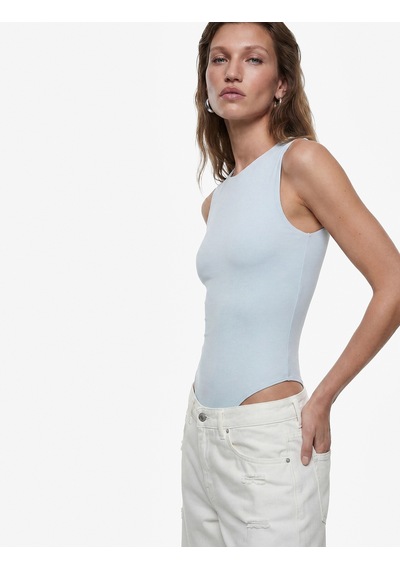 Koton Slim Fit Bisiklet Yaka Kolsuz Bodysuit Mavi 6sak10103ek
