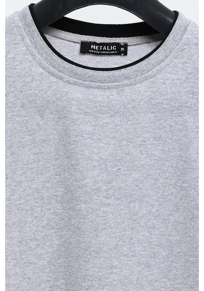 MMetalic Çift Bisiklet Yaka Standart Rahat Kesim Erkek Sweatshirt Gri MMetalic Çift Bisiklet Yaka Standart Rahat Kesim Erkek Sweatshirt Gri