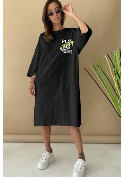 Madmext Mad Girls Siyah Tunik Elbise Mg1022