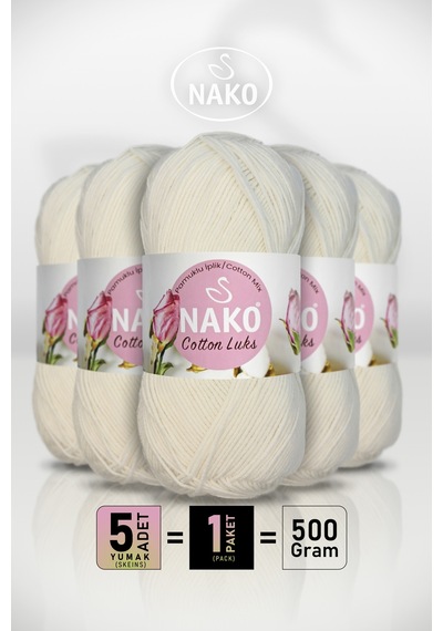 Cotton Lüks - 97570 Krem - 5'li Paket - 100gr/330m - Pamuklu Hırka Yelek Amigurumi İpi
