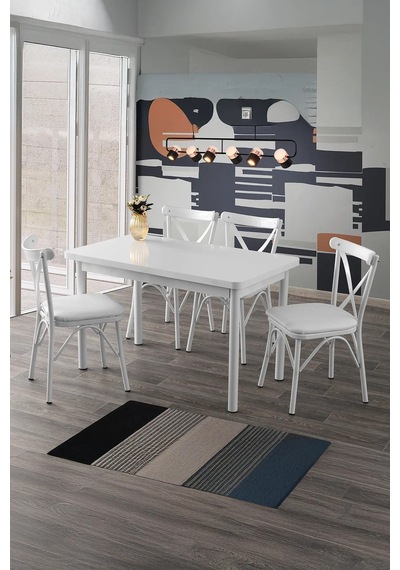 Kora Serisi 70x110 Sabit Mutfak Masası Takımı 4 Beyaz Sandalye Beyaz Kora Serisi 70x110 Sabit Mutfak Masası Takımı 4 Beyaz Sandalye Beyaz