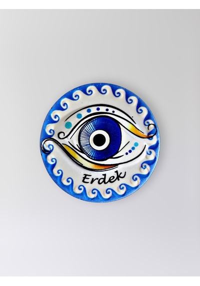 Erdek Temalı Polyester Kabartmalı Nazar Magnet Çap: 7 Cm Dekoratif Hediyelik Buzdolabı Süsü Kod:1205