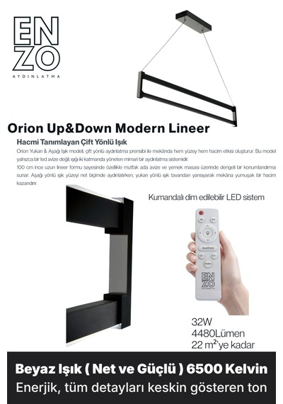 Orion Silver Lineer Led Sarkıt Avize Kumandalı Dim Edilebilir Yukarı & Aşağı Işık Beyaz Işık