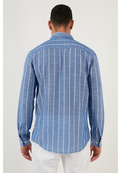 Buratti Pamuklu Çizgili Regular Fit Düğmeli Yaka Erkek Gömlek Cf21S112480 Saks-Beyaz