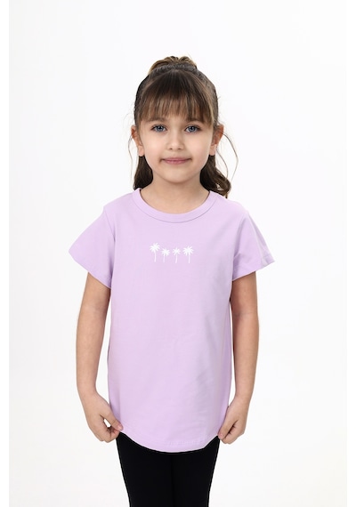 Toontoy Kids Toontoy Kız Çocuk Baskılı Bisiklet Yaka Kısa Kollu Tişört Lila
