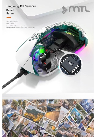 Kablolu Rgb Işıklı Grafik Ve Oyuncu Mouse - Honeycomb Petek Tasarım 1200 - 2400 - 4800 - 7200 Dpı Diğer