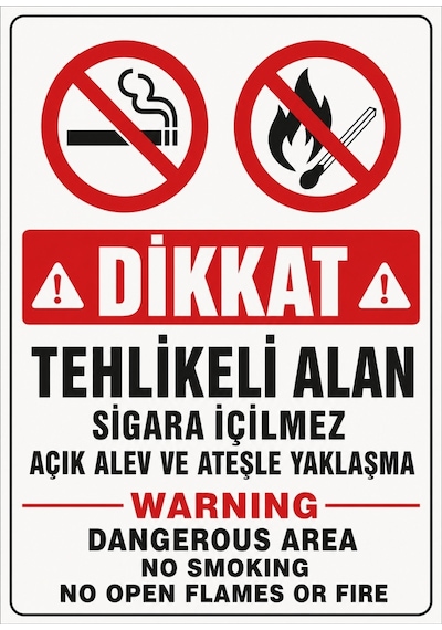 Dikkat Tehlikeli Alan Sigara İçilmez Açık Alev Ve Ateşle Yaklaşma 21x30cm Pvc Isg Levha