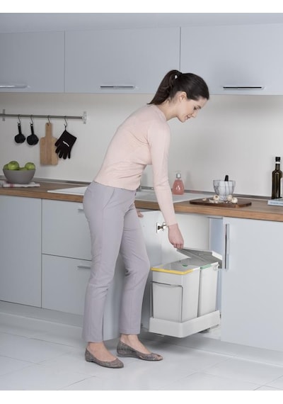 Pelikan Plastik Taşıyıcılı Raylı Çöp Kovası. Gri - 14+14Lt