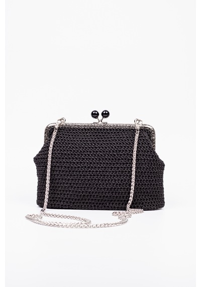 Fabric Craft Bag Omuz Çanta Floş İplik Metal Askılı Siyah - Gümüş