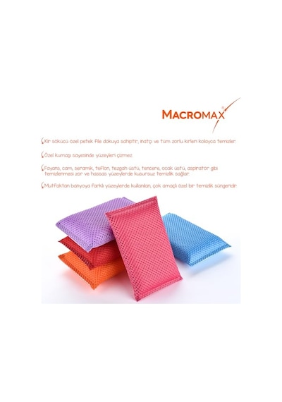 Macro Max Magico Bulaşık Süngeri 2'li Paket, Petek Dokulu Çizmez Kir Sökücü Sünger Açık Indigo