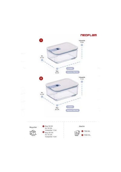 Neoflam Perfect Seal Dikdötgen 5 Parça Cam Saklama Kabı Seti Beyaz Neoflam Perfect Seal Dikdötgen 5 Parça Cam Saklama Kabı Seti Beyaz
