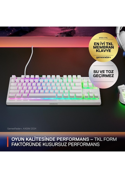 Steelseries Apex 3 Tkl Rgb Suya Ve Toza Dayanıklı Türkçe Gaming Klavye Beyaz
