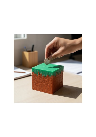 Piksel Tasarımlı Çimen Blok Hediyelik Kumbara 10x10x10 Cm