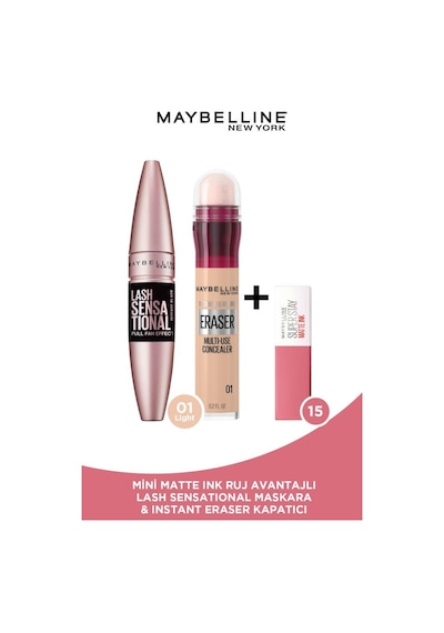Lash Sensational Ekstra Siyah Maskara& Instant Eraser Kapatıcı 01 & Mini Likit Mat Ruj -15 pktlseksmskpminh-8578 Diğer
